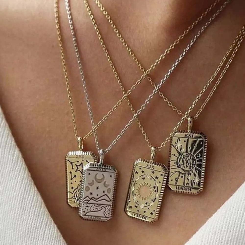 Tarot Card 18k gold plated necklace 18” 22” New